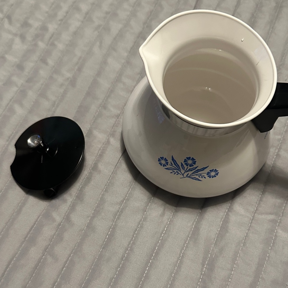 Classic White Coffee Pot with Blue Floral Design